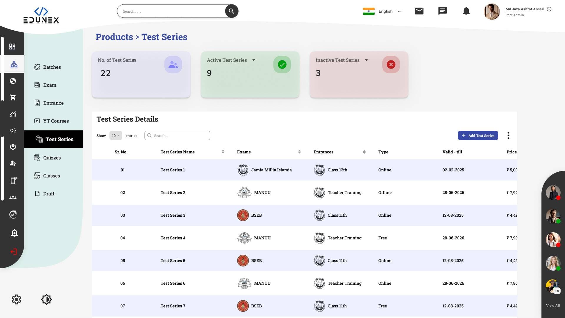 Test Series Manager